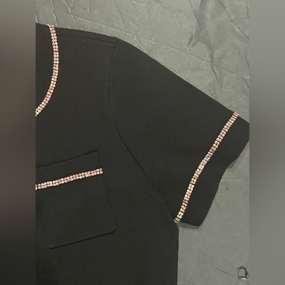Sandro pink crystal-black embellished cropped cardigan size small - Picture 10 of 16